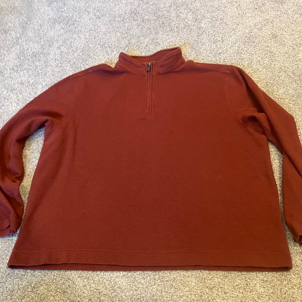 Van Heusen Never Tuck Mens XXL Rust Ribbed Quarter Zip Pullover Classic Fit
